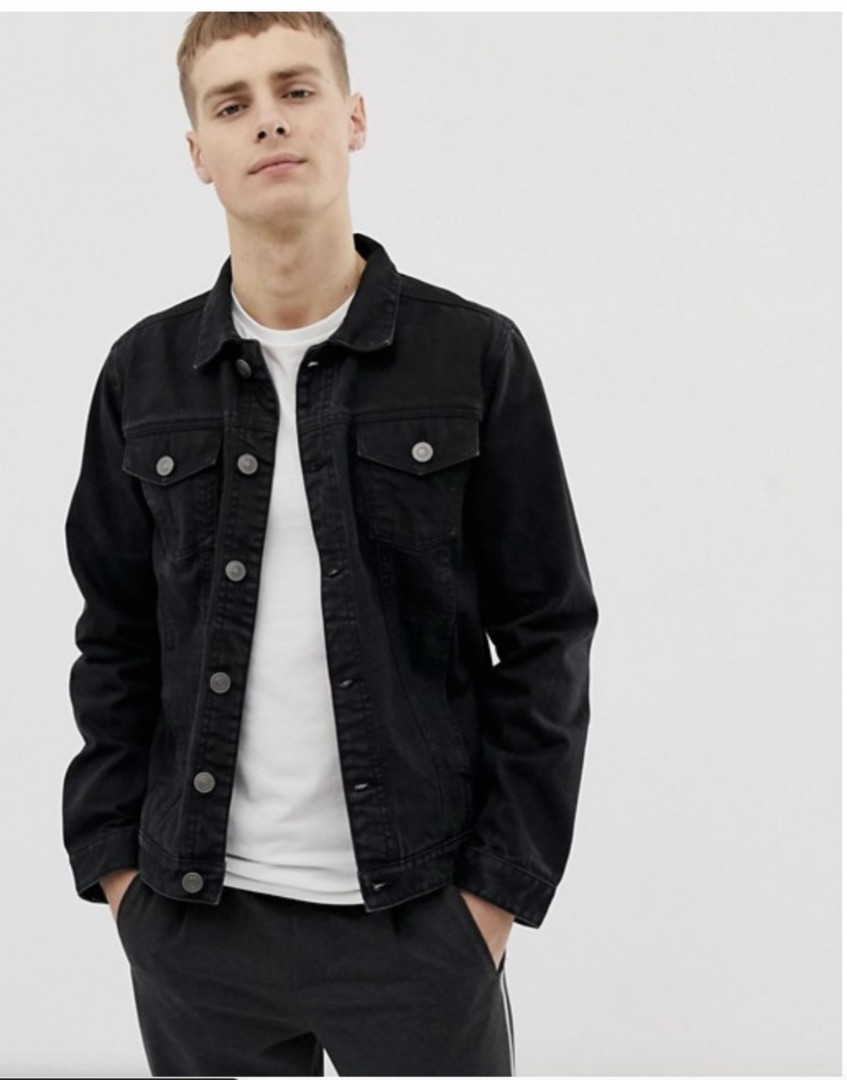 Mens black denim cheap jacket sale