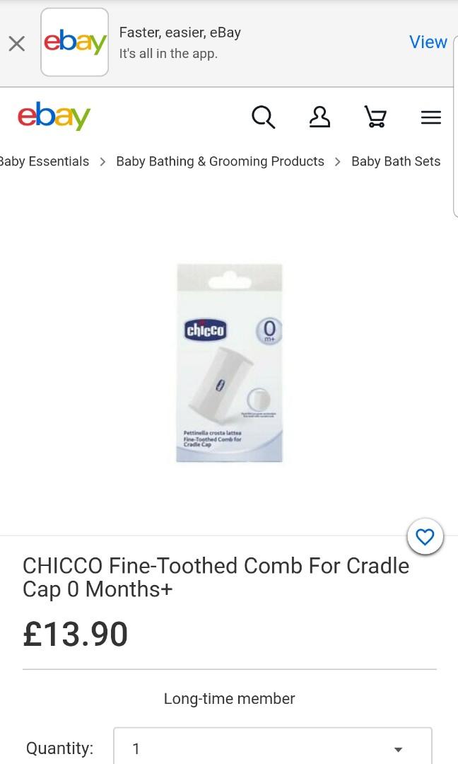Chicco comb for cradle cap (Category: Baby Toiletries & Grooming) located in Manila. Submitted by therealbargain (Listing ID 1026420131, Image 2). Description: Details The finetoothed comb is ideal to gently remove cradle caps in the first months of a babys life. It has fine teeth with rounded ends to ensure maximum gentleness on babys delicate skin..