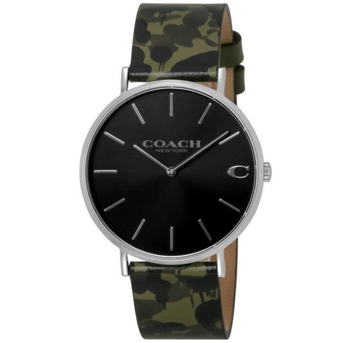 COACH Charles Camo Leather Black Dial Watch 14602154