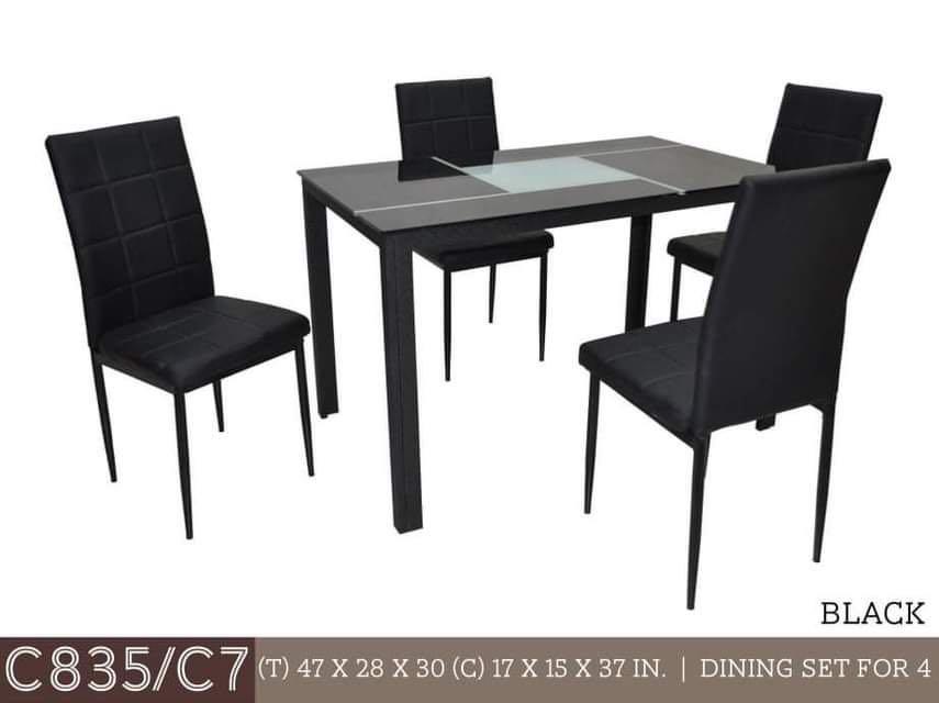 Dining Table 4 Seater & 2 Seater (Category: Chairs) located in Quezon City. Submitted by tjfurnitureph (Listing ID 1026300243, Image 1). Description: Dining Table Set 4 Seater Model: C835/C7 Dimension: (T) 47x28x30 Inches (C) 17x15x37 Inches Php- 8,500 Dining Table Set for 2 Seater Is also Available for 5,800 Additional Deliver Fee We Accept COD..