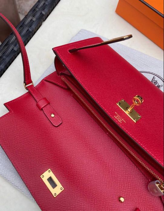 Hermes Kelly To Go with Gold Hardware in Deep Red