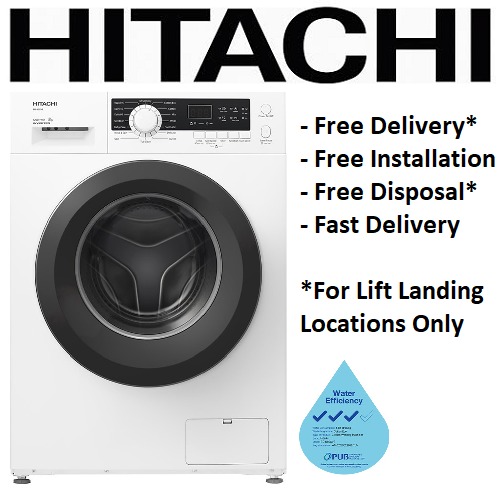 HITACHI BDD80CVE 8/6KG WHITE FRONT LOAD WASHER CUM DRYER, TV & Home