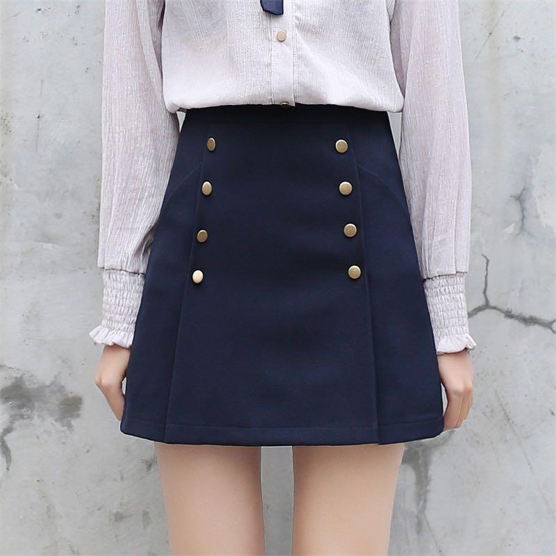 H M Navy Button Skirt