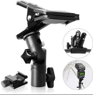 Multipurpose Speed light Hot Shoe Bracket and Clamp Clip Holder for Reflector Umbrella Background Paper with 1/4" & 3/8" Screw Adapter Mountable on Light Stand