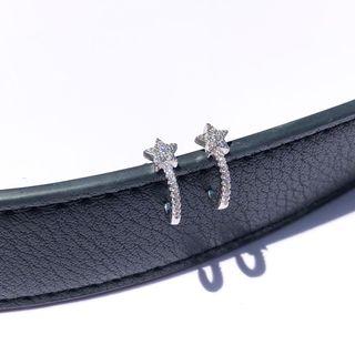 Silver star stud earrings w/ CZ stones - free postage - super shiny - 全新超閃銀星耳環包郵 - apm Monaco style
