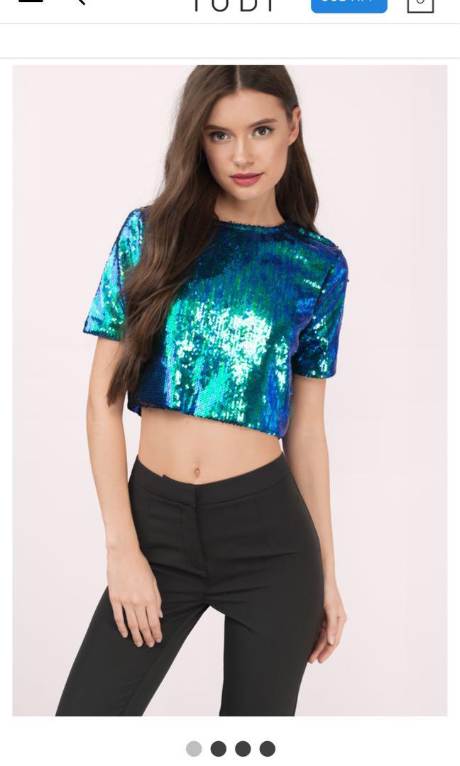 blue green sequin top