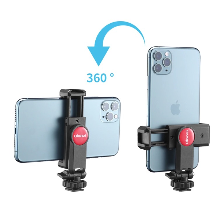 ULANZI ST-06 360 Phone Holder Clip with Hot Cold Shoe Vlog Tripod Mount for Smartphone Microphone Mic LED Light DSLR Camera