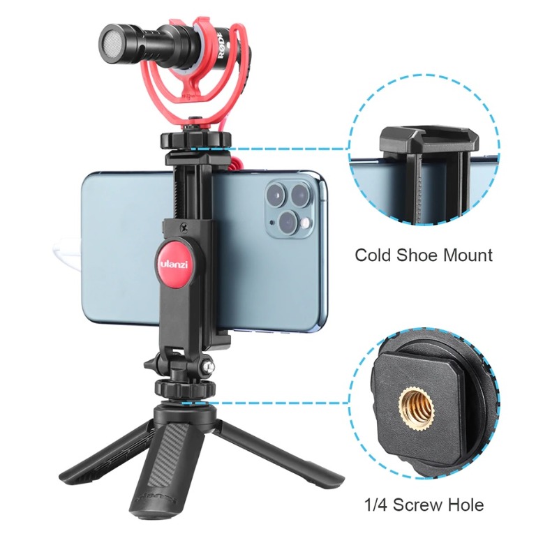 ULANZI ST-06 360 Phone Holder Clip with Hot Cold Shoe Vlog Tripod Mount for Smartphone Microphone Mic LED Light DSLR Camera