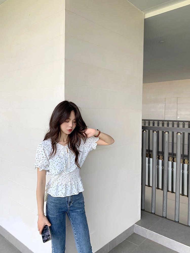 polka dot puff sleeve top zara