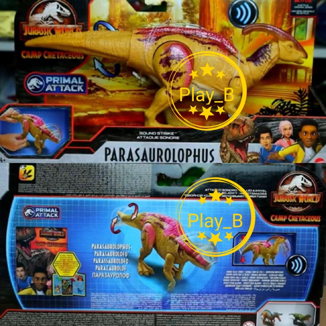 現貨全新 香港罕見 Mattel Jurassic World Camp Cretaceous Sound Strike Parasaurolophus 美泰侏羅紀世界年版本副櫛龍大比例發聲恐龍模型 身長約33cm 玩具 遊戲類 玩具