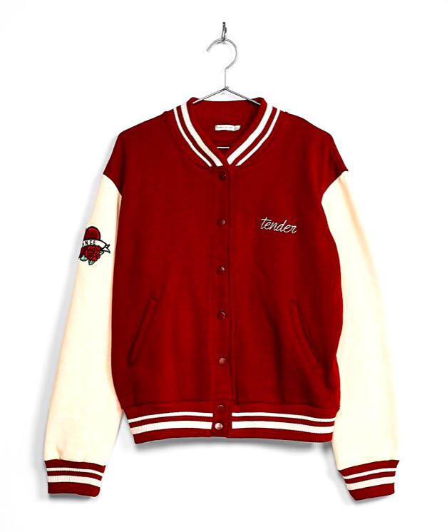Bershka Red Tender Heart Varsity Jacket Women s Fashion Coats