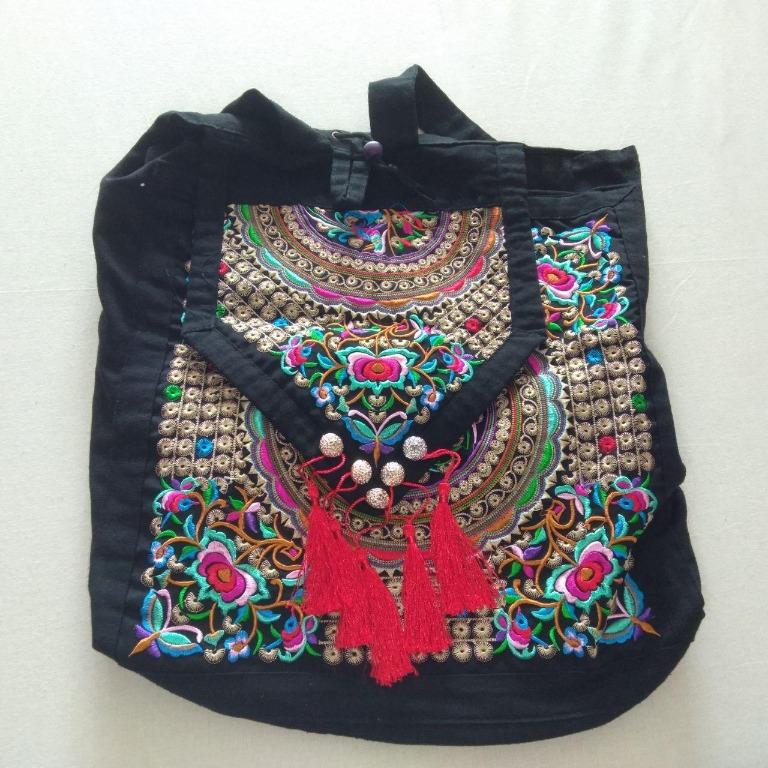 black embroidered backpack