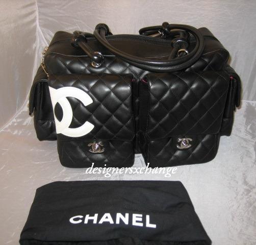 Large Chanel Cambon reporter bag black with white CC logo