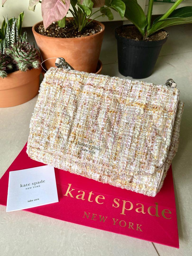 INSTOCK Kate Spade Briar Lane Quilted Tweed Mini Emelyn Neutral Multi Nude Beige White