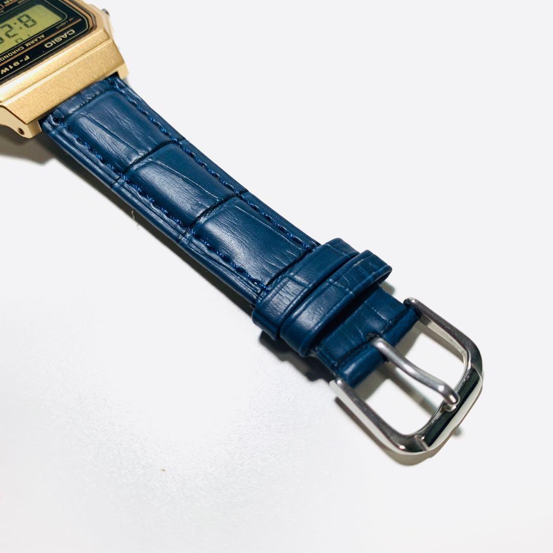Luxury Gold Casio F91 W in Genuine Alligator Strap Luxury