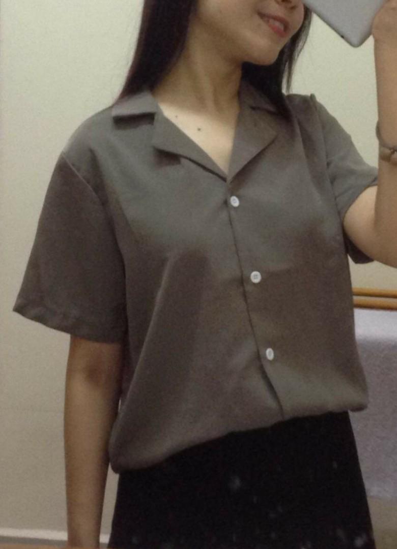 Olive Green Button Up Blouse Formal Shirt Top Women S Fashion Clothes Tops On Carousell