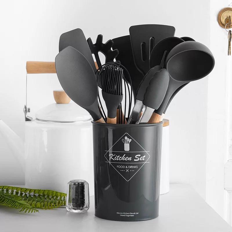 Silicone Cooking Utensils Set Non Stick Spatula Shovel Wooden Handle Cooking Tools Set With Storage Box Kitchen Tools Home Appliances Kitchenware On Carousell