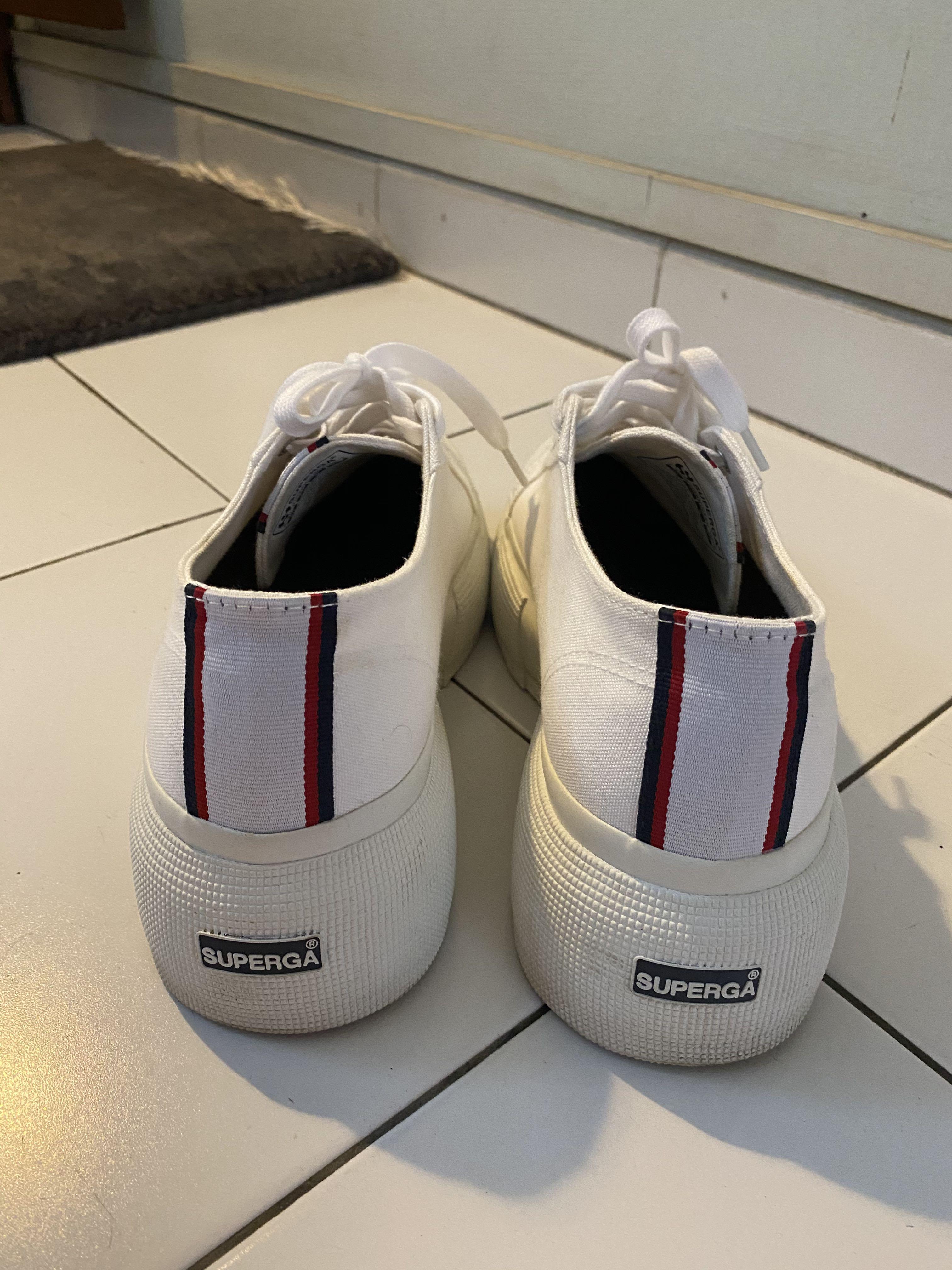Superga 2297 exclusive white chunky trainers with stripe webbing clearance