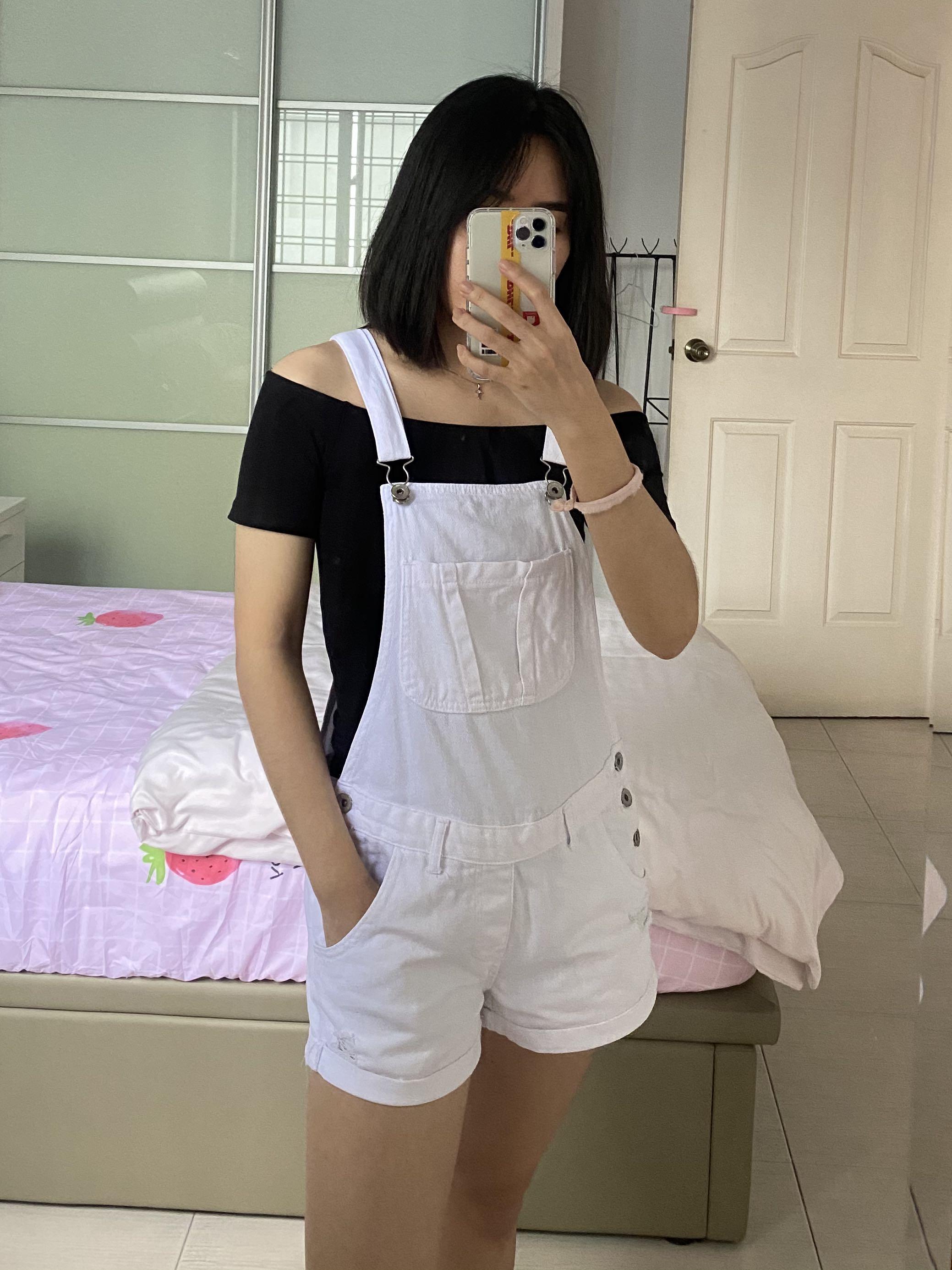 White cheap overall shorts