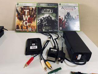 Xbox 360 Parts and Games. 3 games , 256gb hard disc , power brick controller etc 