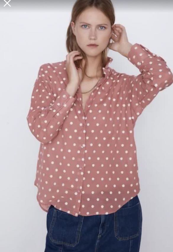 ZARA polka dot shirt/blouse (used once), Women's Fashion, Tops