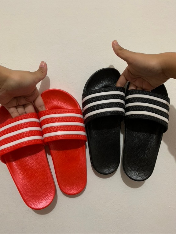 Red adilette 2024 slides women's