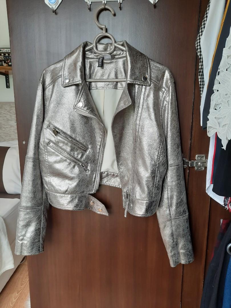 Silver faux leather on sale jacket