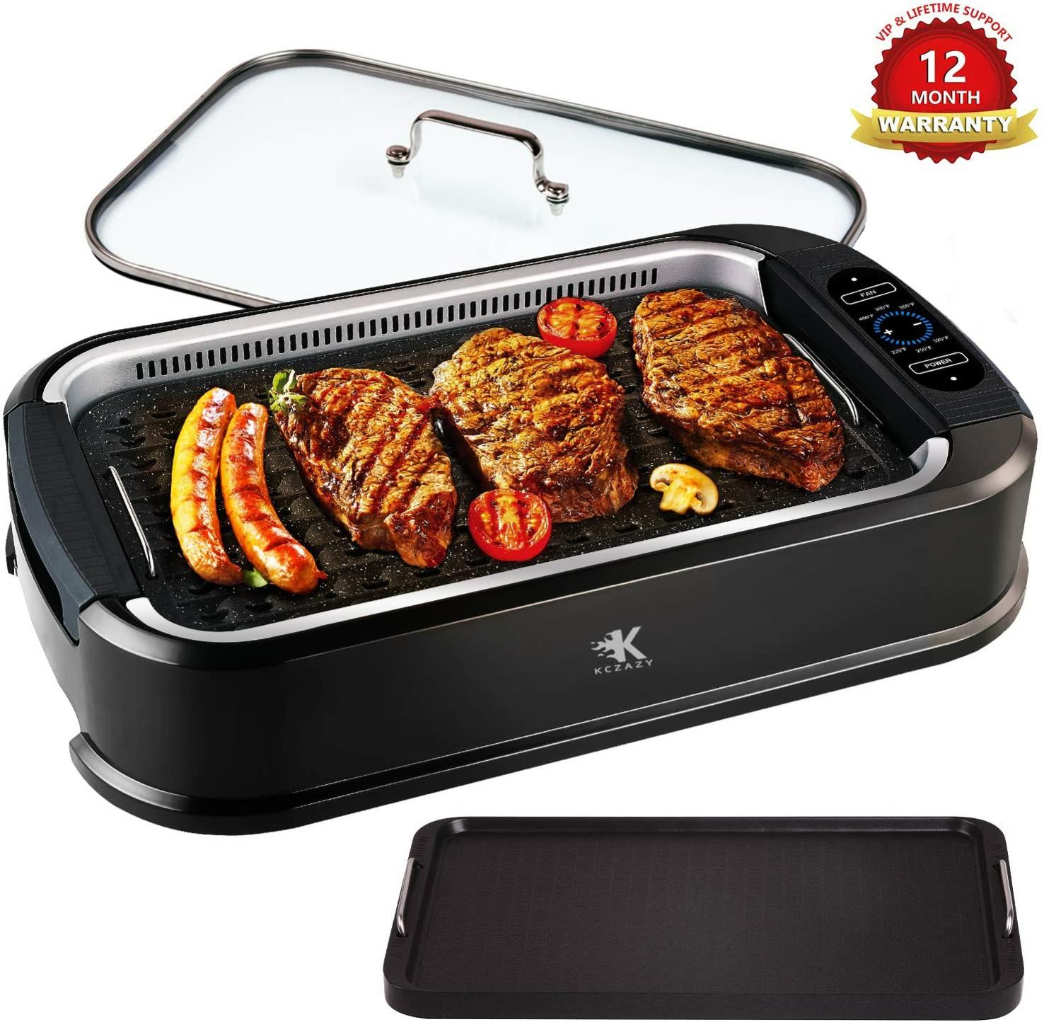 Smokeless Grill Suitable for 4-6 People Large Capacity Household Electric Grill Non-Stick Hotplate Teppanyaki Grill with 5 Temperature Adjustments 1500W Electric Indoor Barbecue Grill 