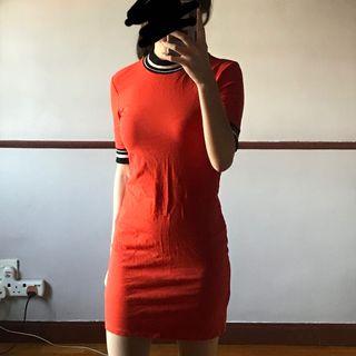 Monki orangey red bodycon dress