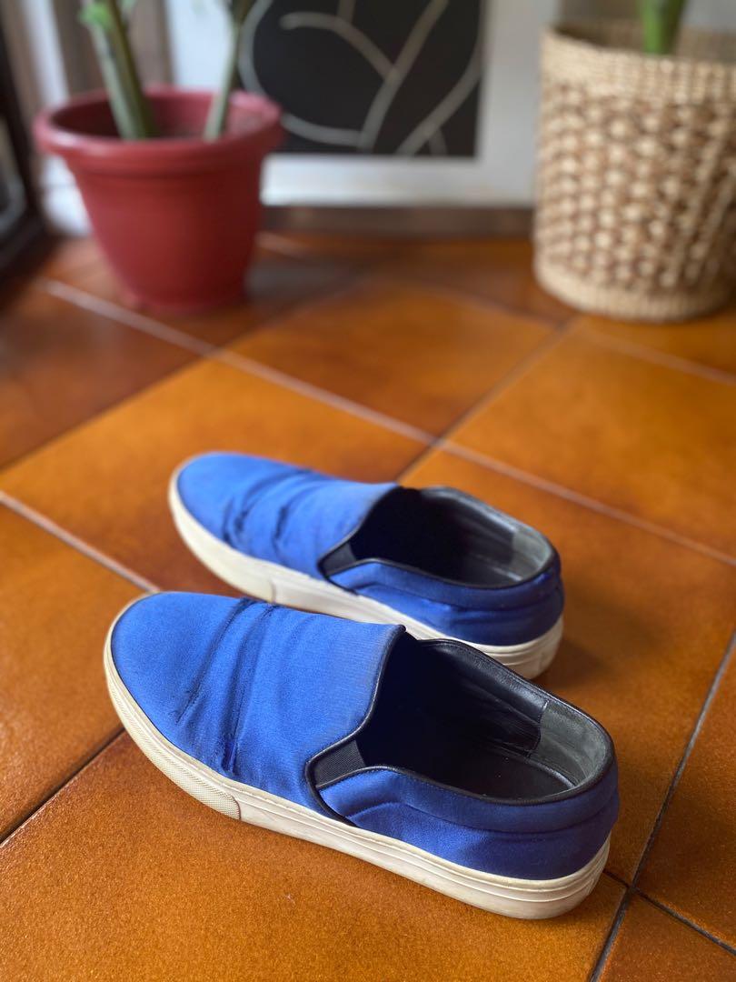 Old Celine basket slip ons in blue satin Women s Fashion Footwear Sneakers on Carousell