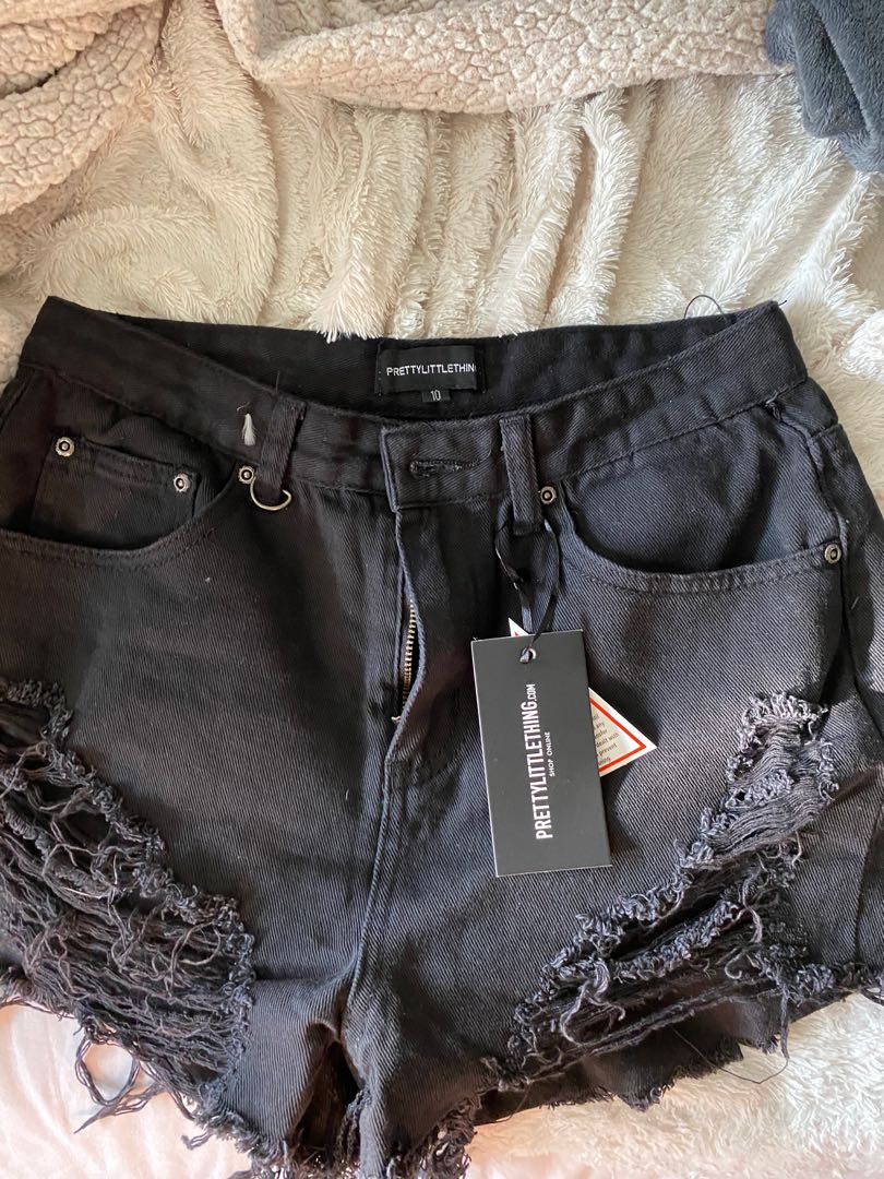 plt black denim shorts