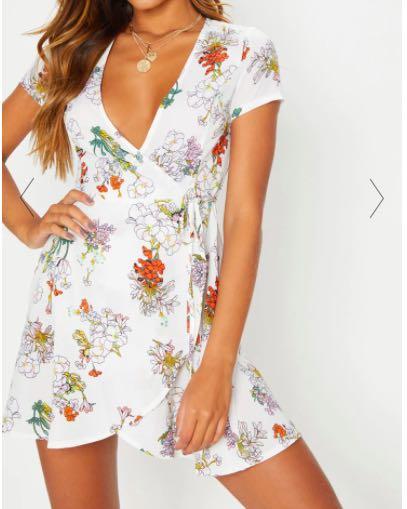 pretty little thing floral wrap dress