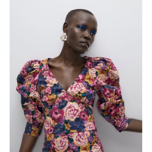 zara floral puff sleeve dress