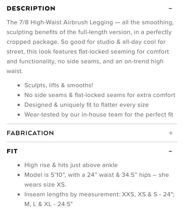 7/8 High-Waist Airbrush Legging, Women's Fashion, Activewear on