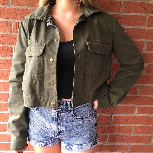 Army Green Cropped Jacket