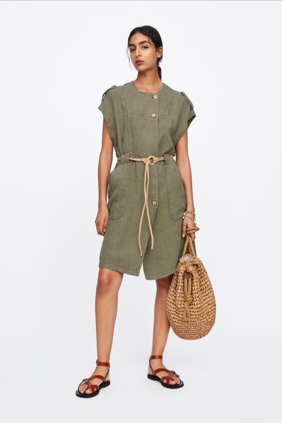 BNWT Zara Linen Dress with Rope Belt, Women's Fashion, Tops, Sleeveless