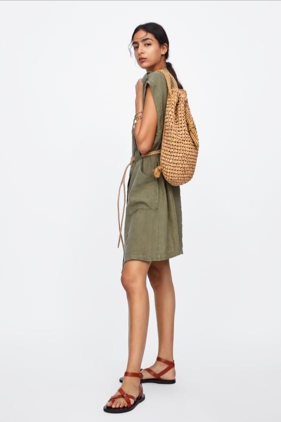 BNWT Zara Linen Dress with Rope Belt, Women's Fashion, Tops, Sleeveless