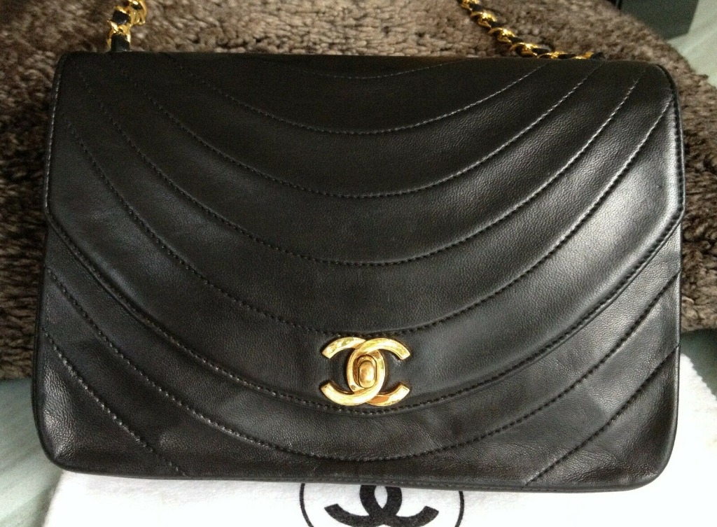 CHANEL Classic Black Lambskin Leather 24K Gold Chain Crossbody Small Flap Bag