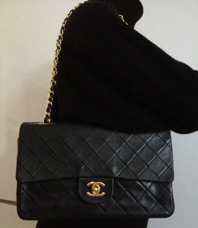 Chanel classic flap black bag with hotsell gold chain
