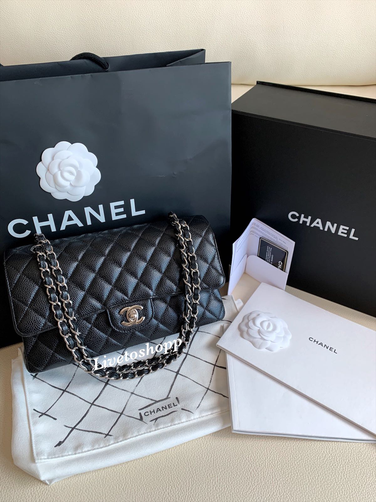 Chanel Classic Double Flap Medium Black Lambskin Gold  5300