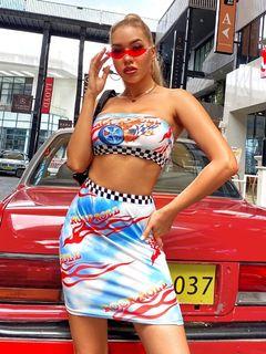 Checked Print Tube Top and Skirt Set