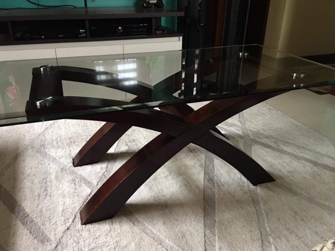 Glass Center Table With Wooden Frame, Wooden Center Table With Glass