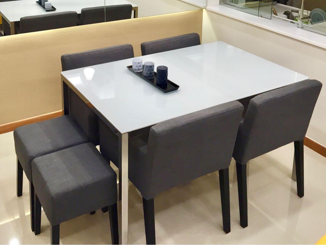 ikea dining set glass table plus 4 grey chairs rrp 909