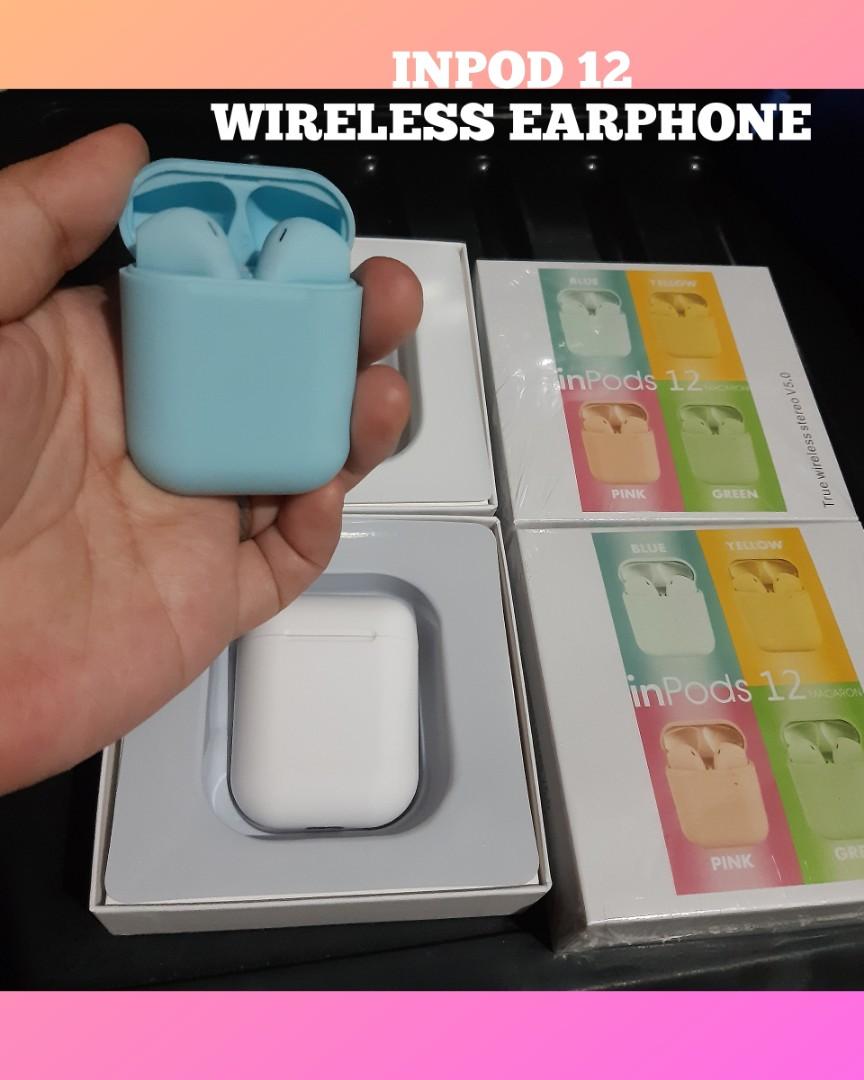 INPOD 12 TWS WIRELESS EARPHONE (Category: Earphones) located in Manila. Submitted by ziabebshoptique (Listing ID 1027042594, Image 1). Description: INPOD 12 TWS MACARON Bluetooth headphone.. Wireless headphone w/mic for all phones.. 👍Complete package w/charger cord 👍Compatible with IOS/Android device 👍High Hearing Quality 👍Comportable to wearing 👍Easy to charge 👍Easy to carry 👍Easy to connect 👍Working time up to 2-3hours 👍Good for outdoo