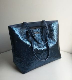 Mango brand shopper bag, Tote, with shimmer finishing, blue sparkle shopper bag, shoulder bag, Pu, limited, new, pm if interested,64231699961859110