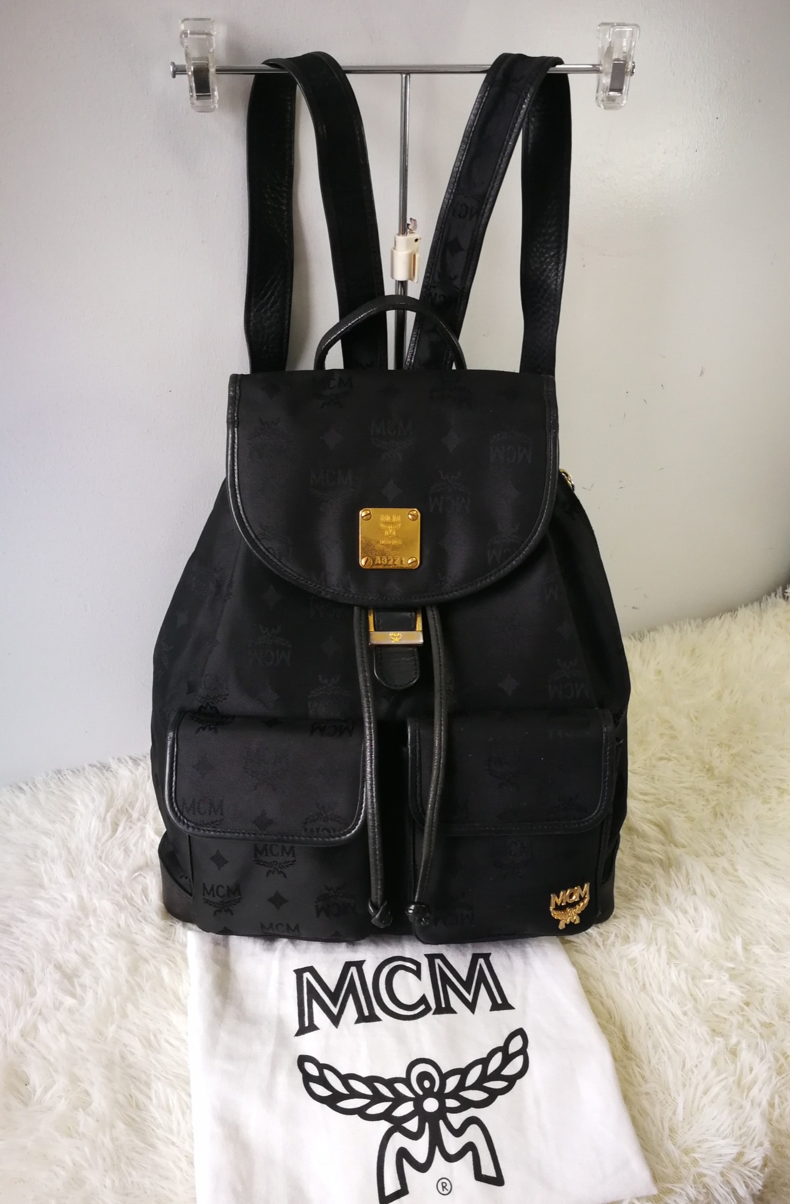Mcm backpack nylon black sales