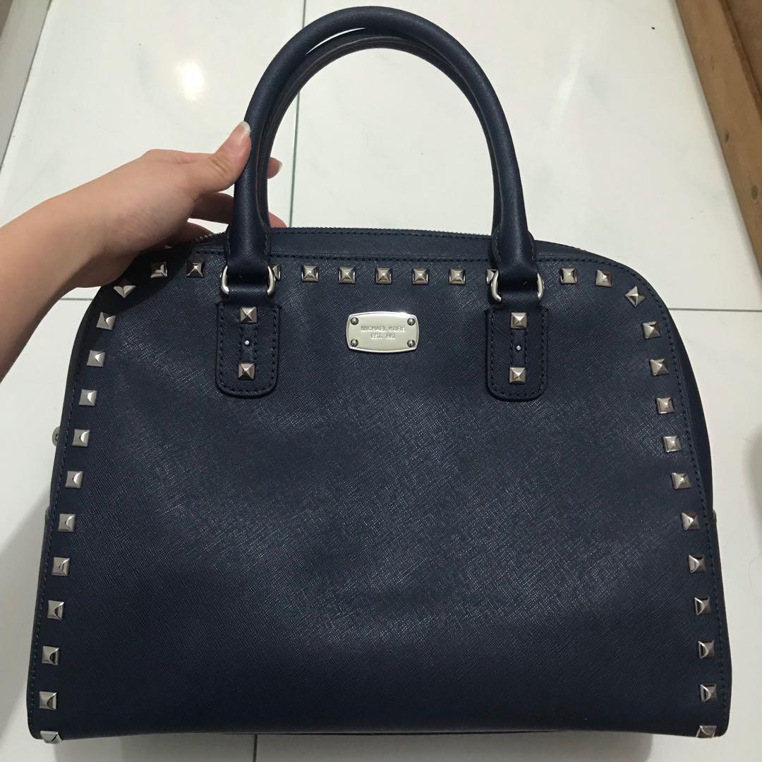 michael kors blue studded handbag
