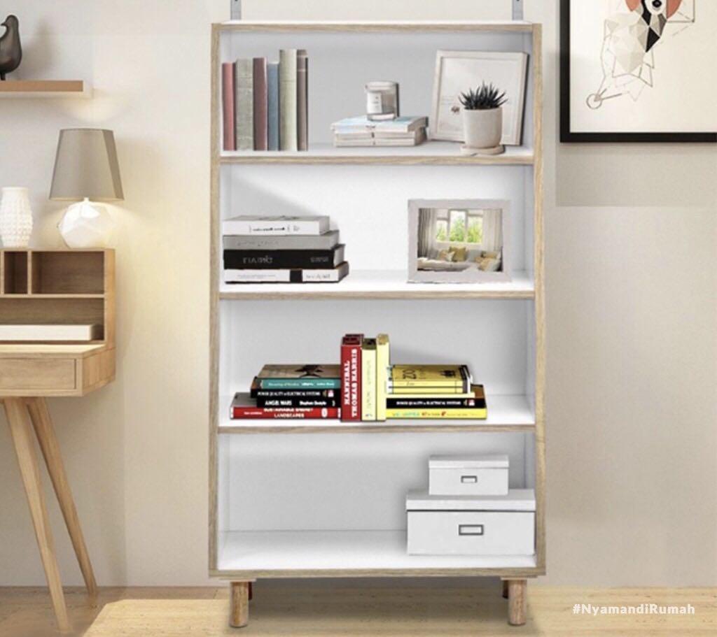 New Lemari Rak Buku Putih Minimalis Kayu Perabotan Rumah Di Carousell