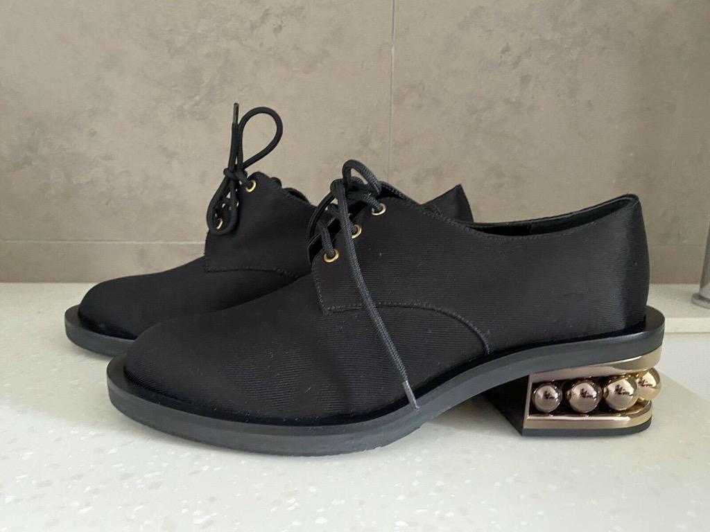 NEW NICHOLAS KIRKWOOD BLACK SATIN DRILL CASATI PEARL DERBY SHOES SIZE 40
