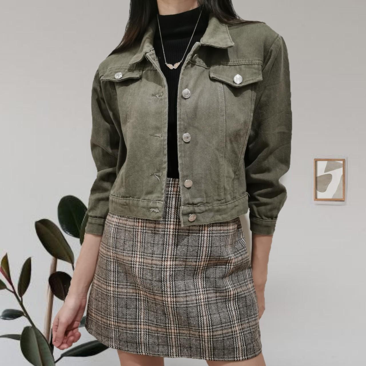Olive Green Denim Jacket Women S Fashion Clothes Outerwear On Carousell